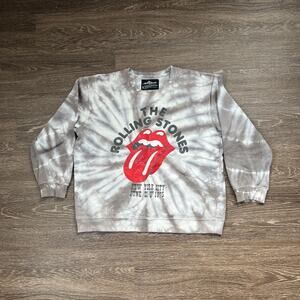 The Rolling Stones Grey & White Tye-Dye Crewneck Sweatshirt L Baggy Oversized